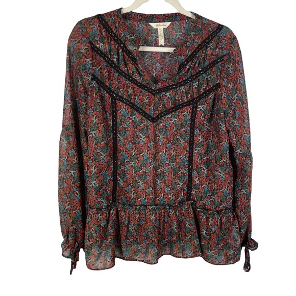 Matilda Jane Flowy Peasant Coral Blouse Tunic size Large - Picture 2 of 9